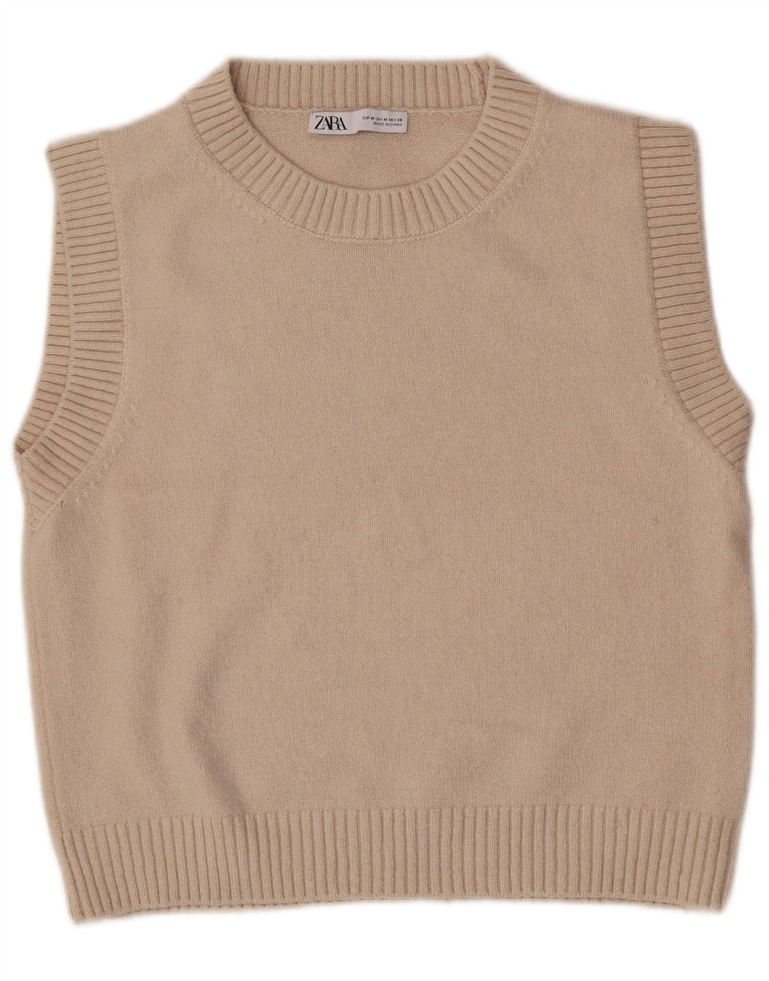 Canotta corta da donna Zara UK 12 Poliestere beige medio