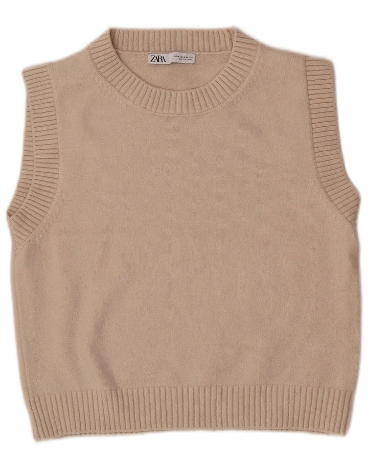 Canotta corta da donna Zara UK 12 Poliestere beige medio