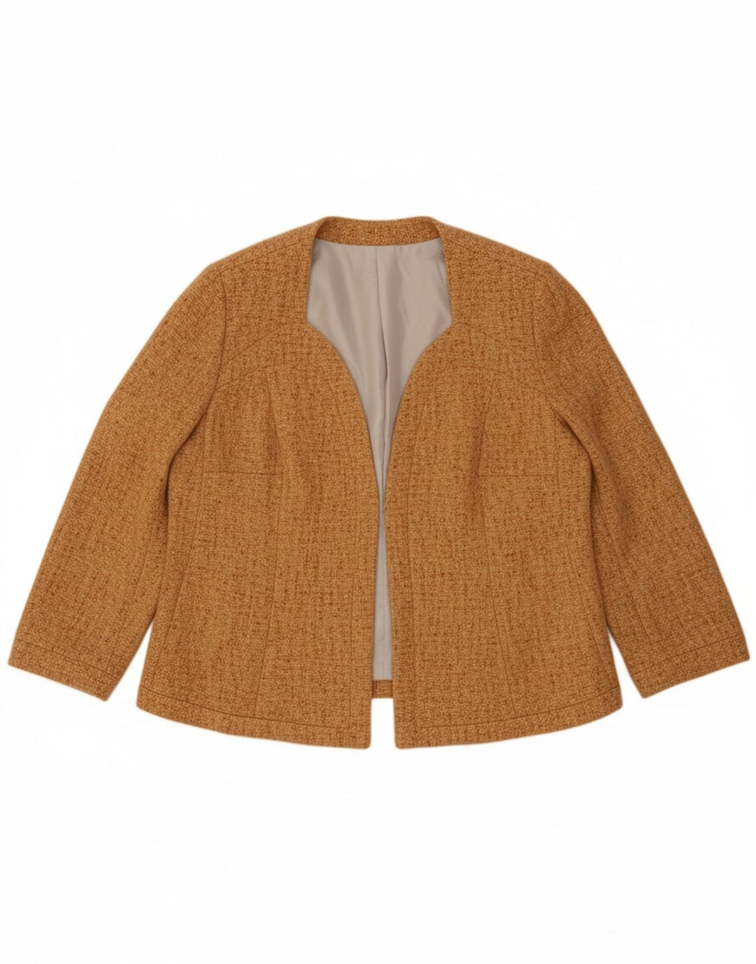 VINTAGE Womens Open Blazer Jacket UK 16 Large Beige Flecked