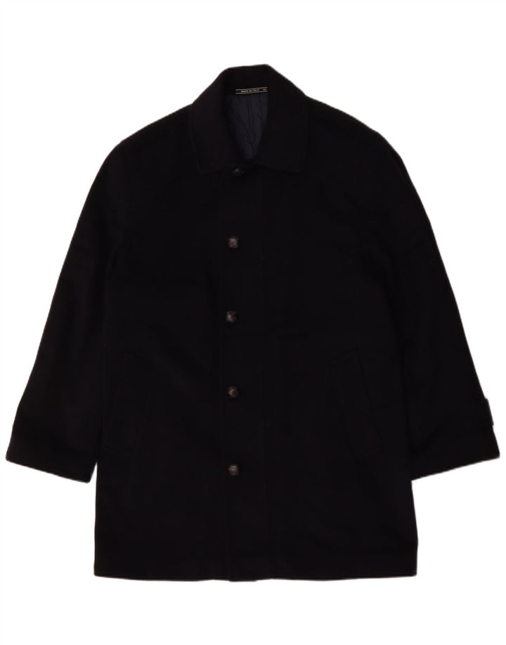 Soprabito vintage da uomo vestibilità ampia IT 46 piccolo in lana blu navy