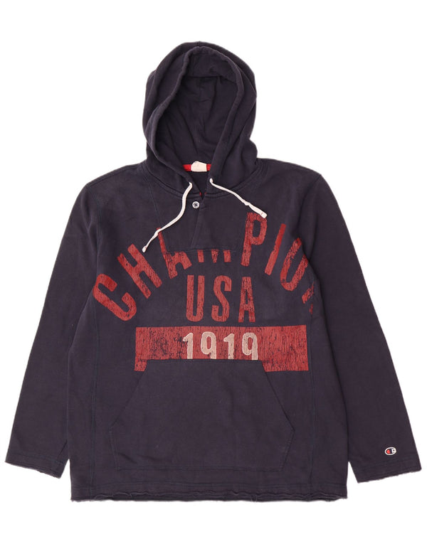 Maglione con cappuccio grafico da uomo Champion 2XL cotone blu navy