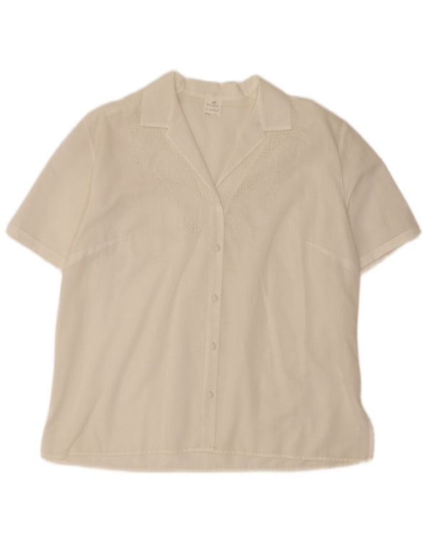 Ricamo A Mano Camicia a maniche corte da donna IT 48 XL Cotone floreale bianco