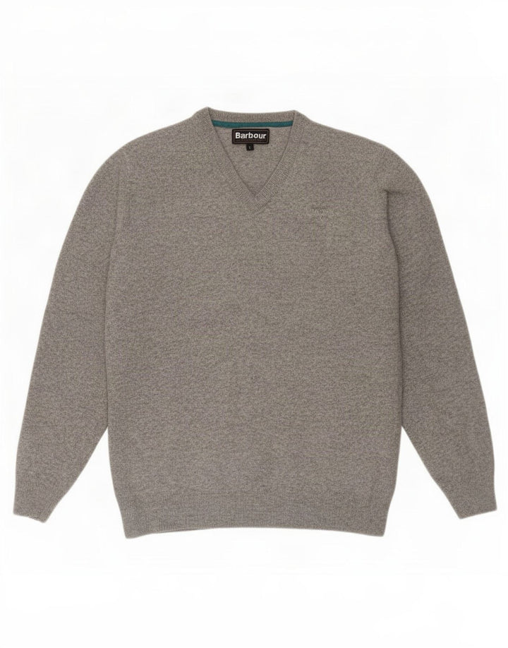 Maglione Barbour da uomo con scollo a V, grande lana d'agnello grigia