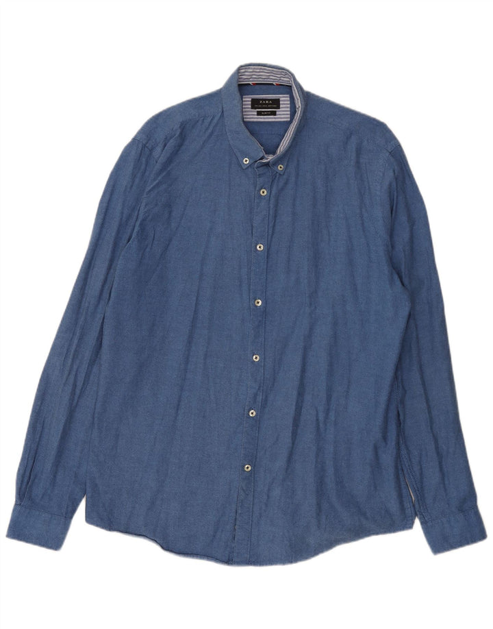 Camicia Zara da uomo slim fit grande in cotone blu