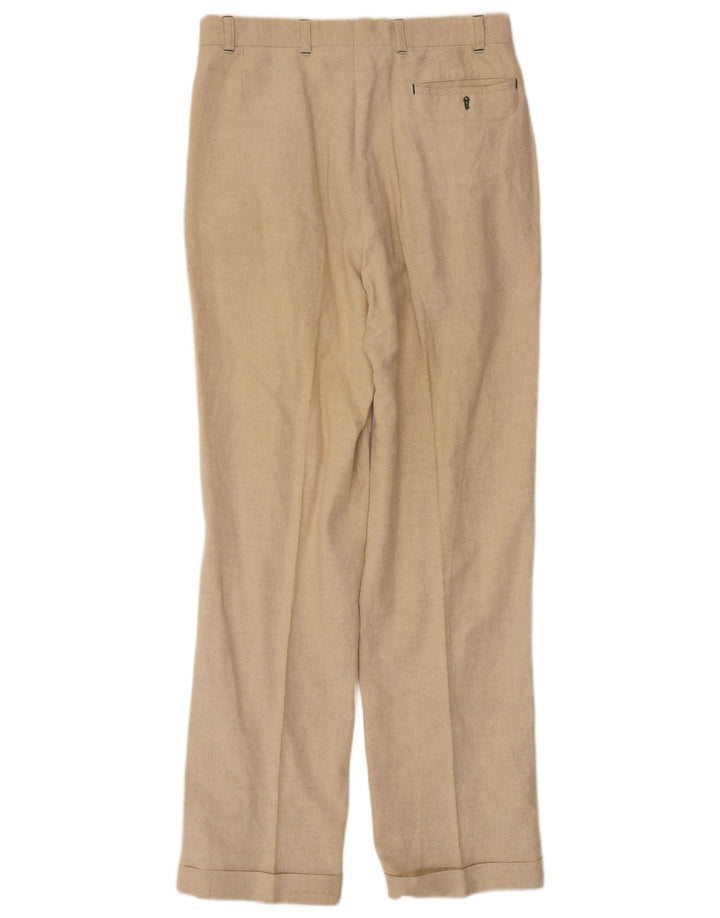 Pantaloni da abito da uomo con pedge VINTAGE IT 46 Small W32 L31 Lino beige