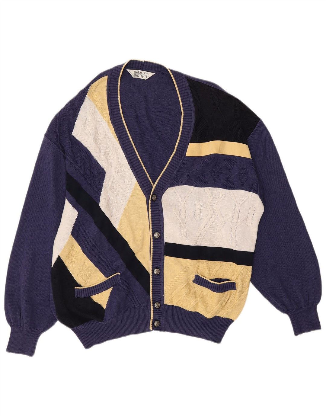 DALMINE Maglione Cardigan Uomo IT 50 Medio Blu Navy Colorblock Cotone