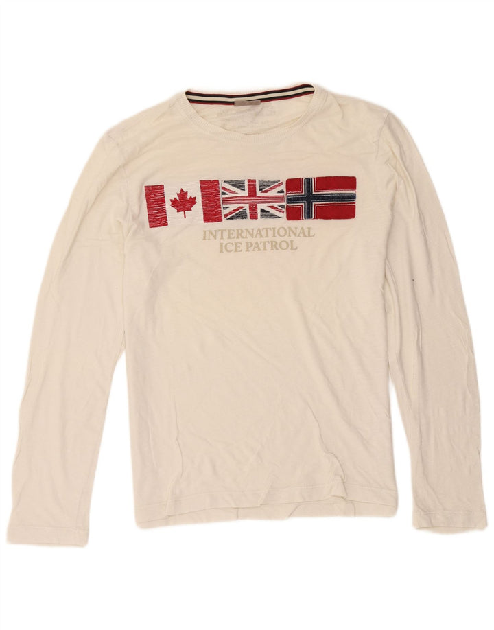 Top da uomo con grafica geografica Napapijri a maniche lunghe, colore medio, bianco sporco