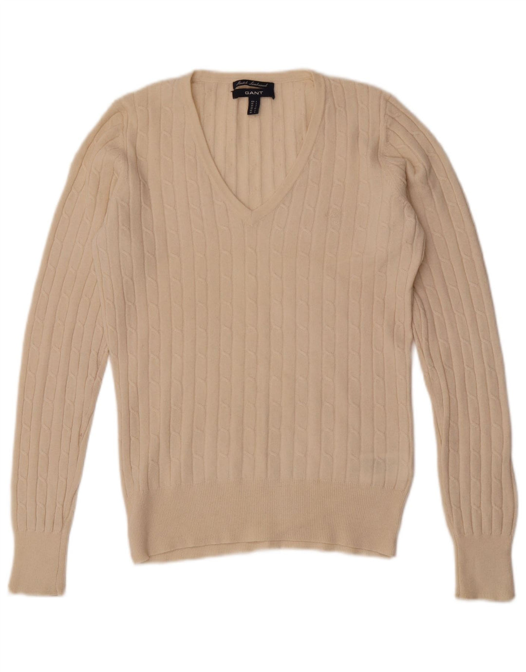 Gant maglione da donna con scollo a V UK 14 grande lana bianco sporco
