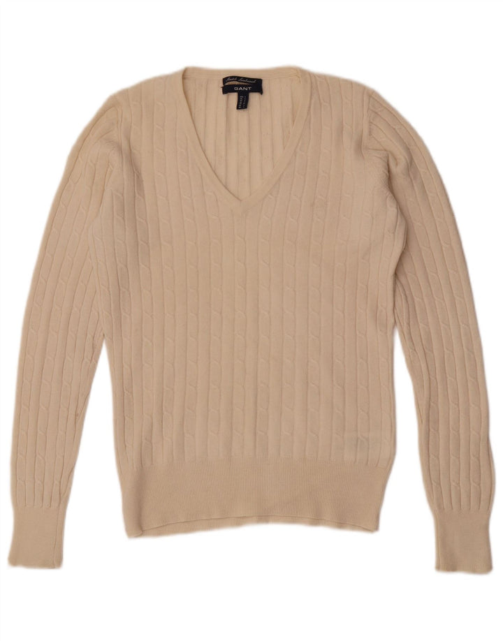 Gant maglione da donna con scollo a V UK 14 grande lana bianco sporco