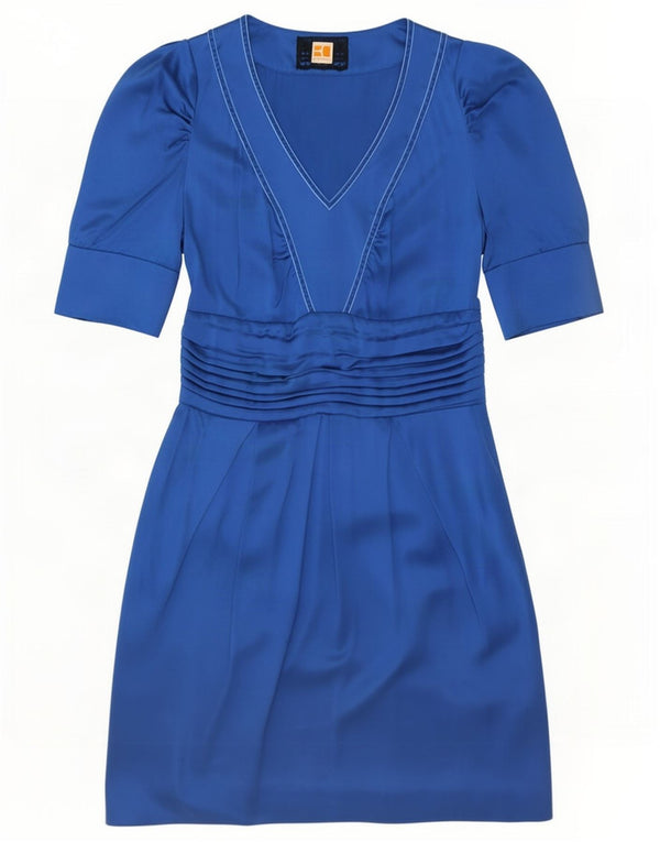 Abito tubino con maniche a 3/4 da donna Hugo Boss UK 8 piccolo in seta blu