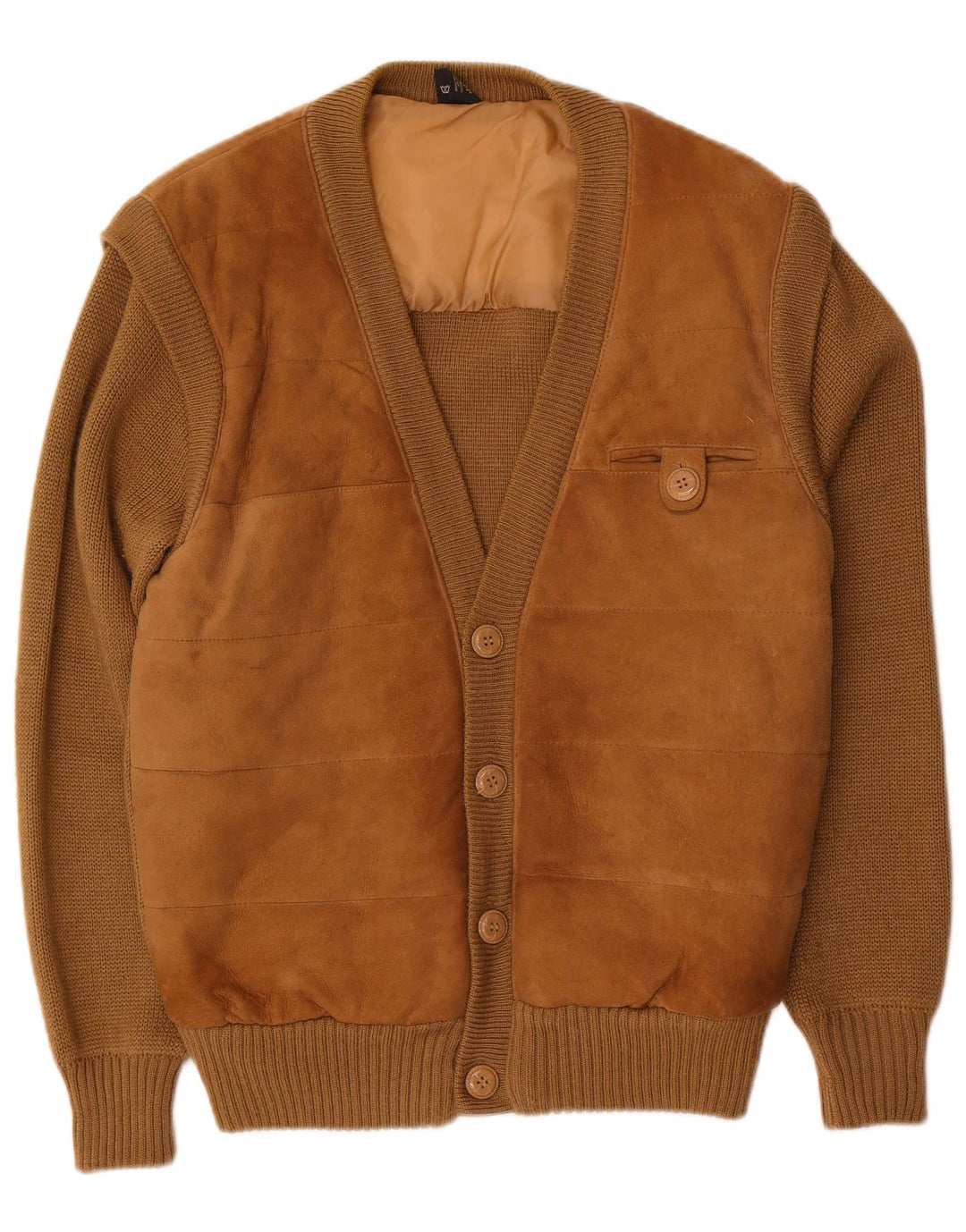Maglione cardigan in pelle scamosciata da uomo C&A EU 52/54 Grande pelle marrone