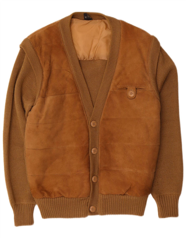 Maglione cardigan in pelle scamosciata da uomo C&A EU 52/54 Grande pelle marrone