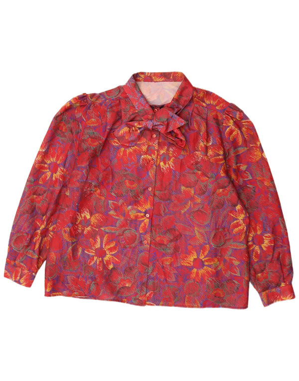 Camicetta da donna vintage con cravatta sul davanti UK 20 2XL Rosso floreale