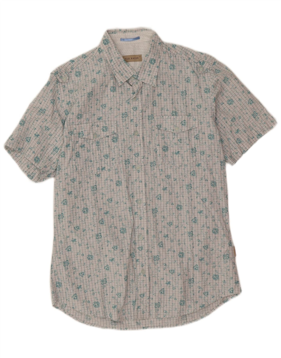 Ted Baker Camicia a maniche corte da uomo taglia 3 cotone floreale bianco medio