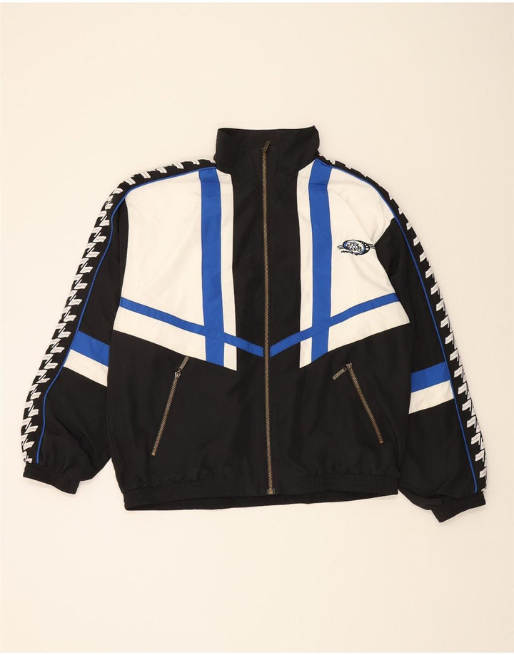 OLYMPIA Mens Graphic Tracksuit Top Jacket 2XL Black Colourblock Polyester Vintage Olympia and Second-Hand Olympia from Messina Hembry 