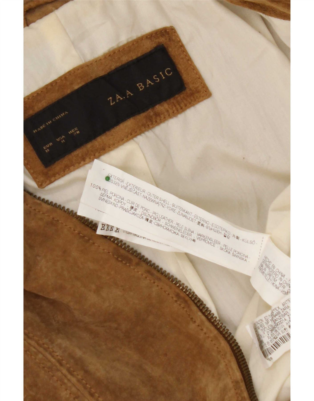 Giacca corta in pelle scamosciata da donna Zara UK 12 in pelle beige media
