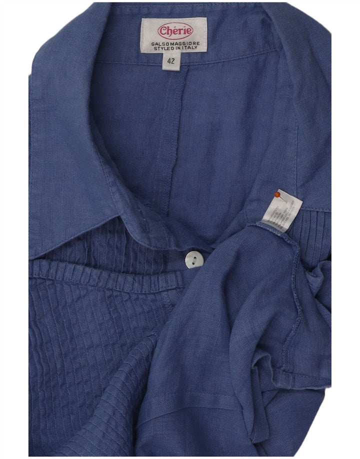 CHERIE Camicia Camicia Senza Maniche da Donna IT 42 Lino Blu Medio
