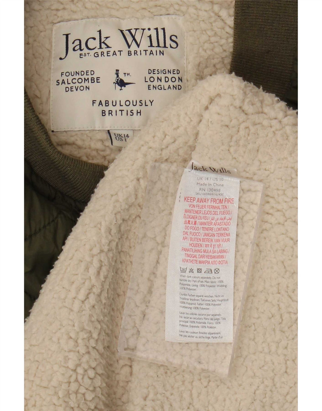 Giacca trapuntata Sherpa da donna Jack Wills UK 14 Large Verde in poliammide