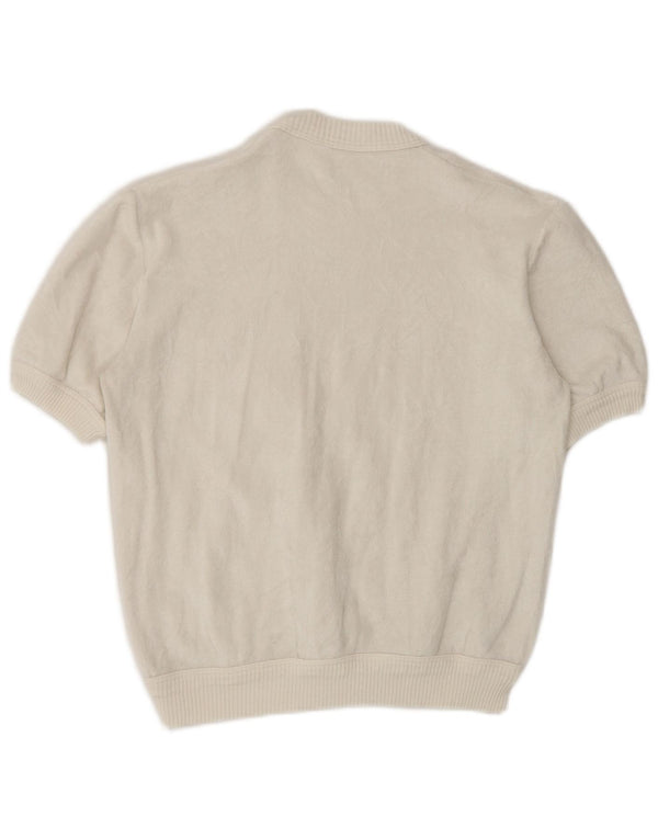 Top in camicetta di velluto da donna vintage UK 14 bianco medio