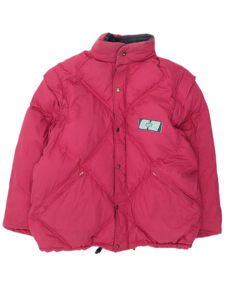 Giacca da sci reversibile imbottita vintage da uomo UK 40 grande poliestere rosa
