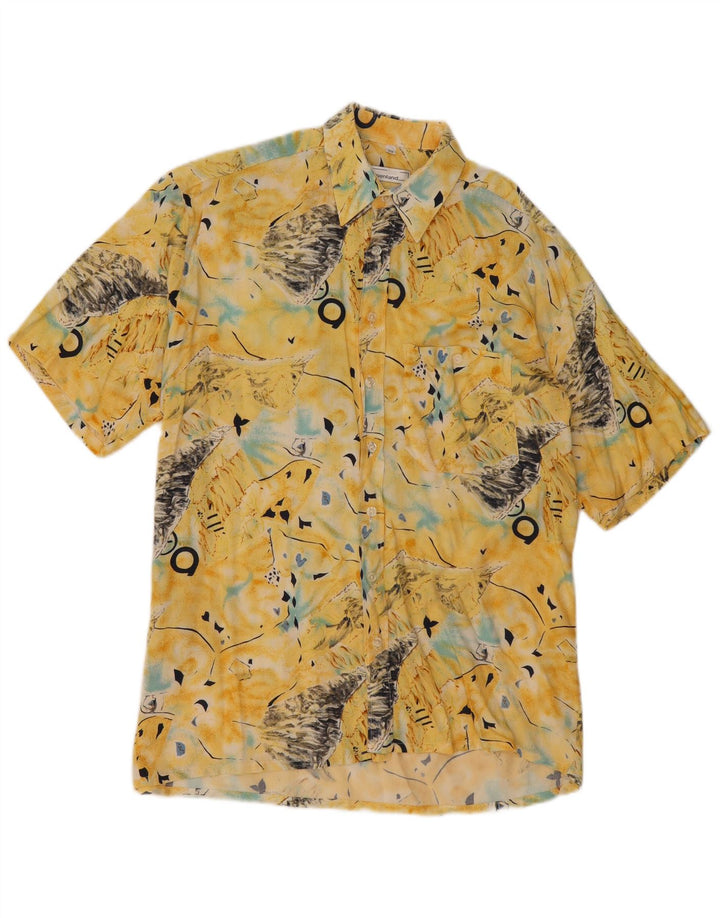 ALPENLAND Camicia a maniche corte da uomo con motivo astratto taglia 39 giallo medio