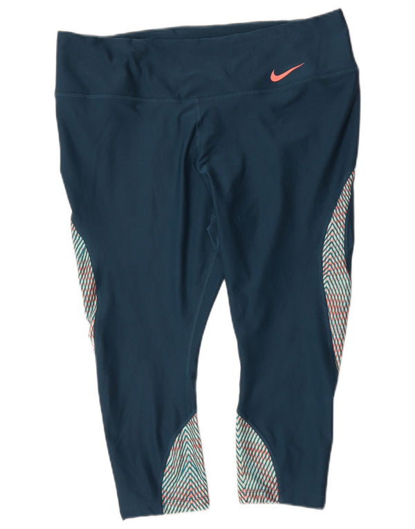 Leggings Nike Dri Fit Capri da donna UK 18 XL Poliestere geometrico blu navy
