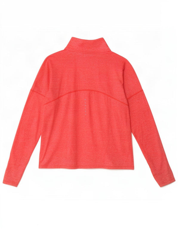 Nike Dri Fit Zip Neck Top manica lunga da donna UK 14 medio rosso screziato