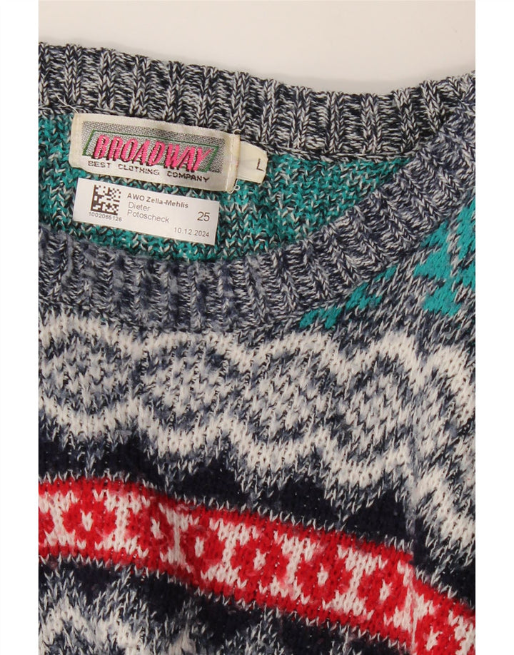 BROADWAY Maglione da uomo con scollo a barca Maglione grande Fair Isle multicolore