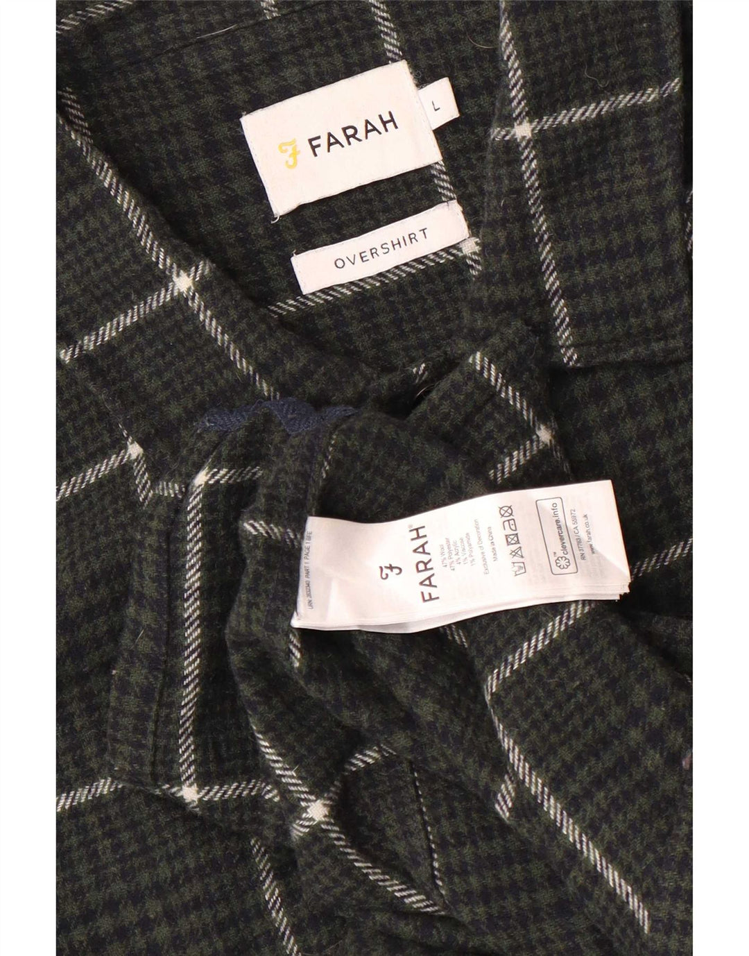 Farah Uomo Overshirt Camicia di flanella Grande lana a quadri kaki