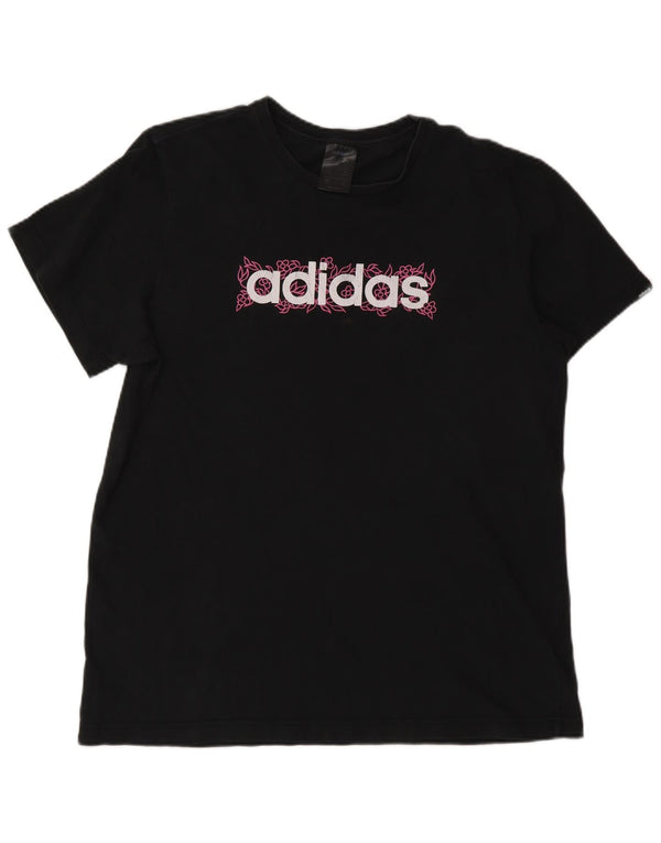Adidas Womens Graphic T-Shirt Top UK 12/14 Medium Black Cotton