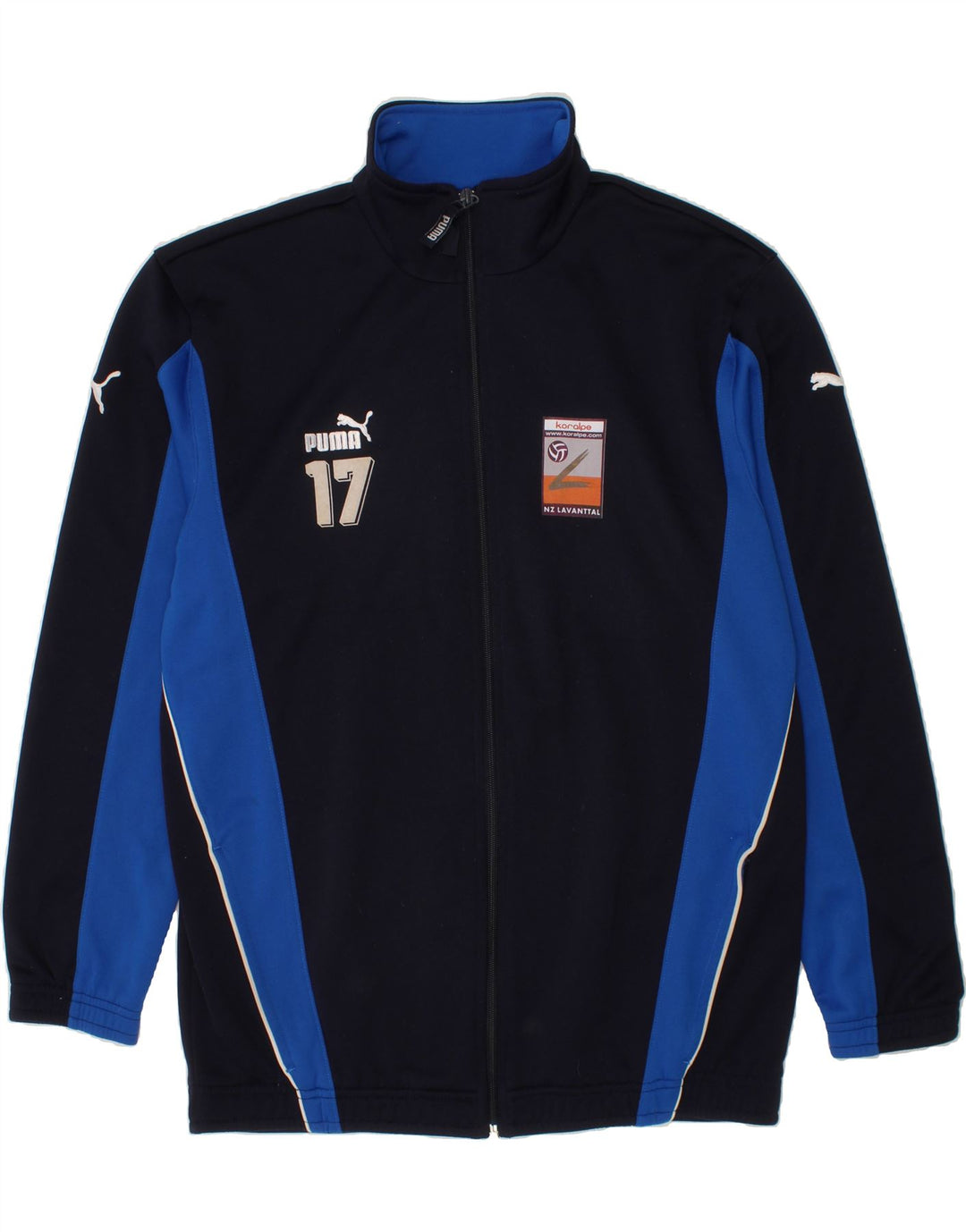 PUMA Boys Graphic Tracksuit Top Jacket 15-16 Years Navy Blue Colourblock Vintage Puma and Second-Hand Puma from Messina Hembry 