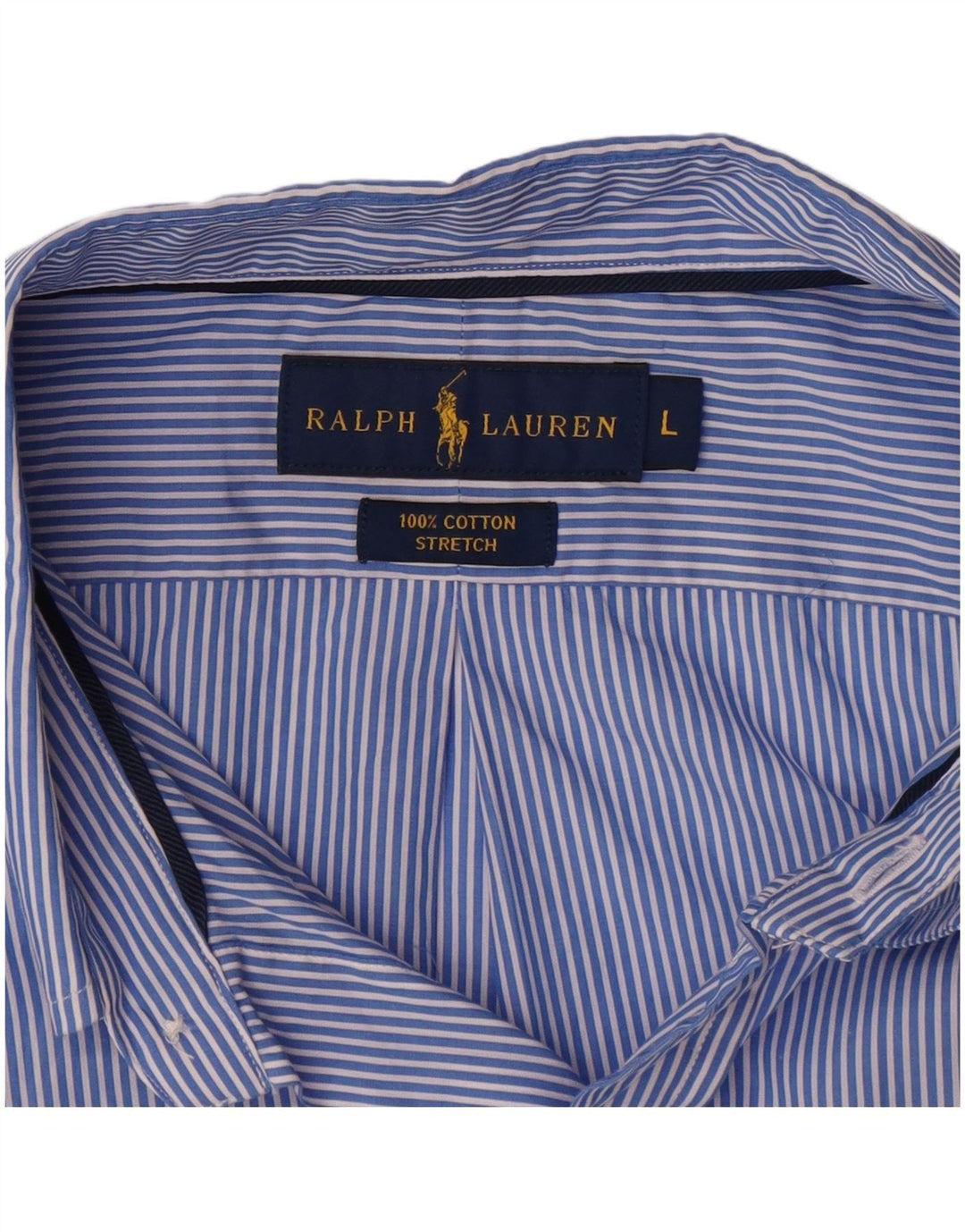 RALPH LAUREN Camicia elasticizzata da uomo grande in cotone gessato blu