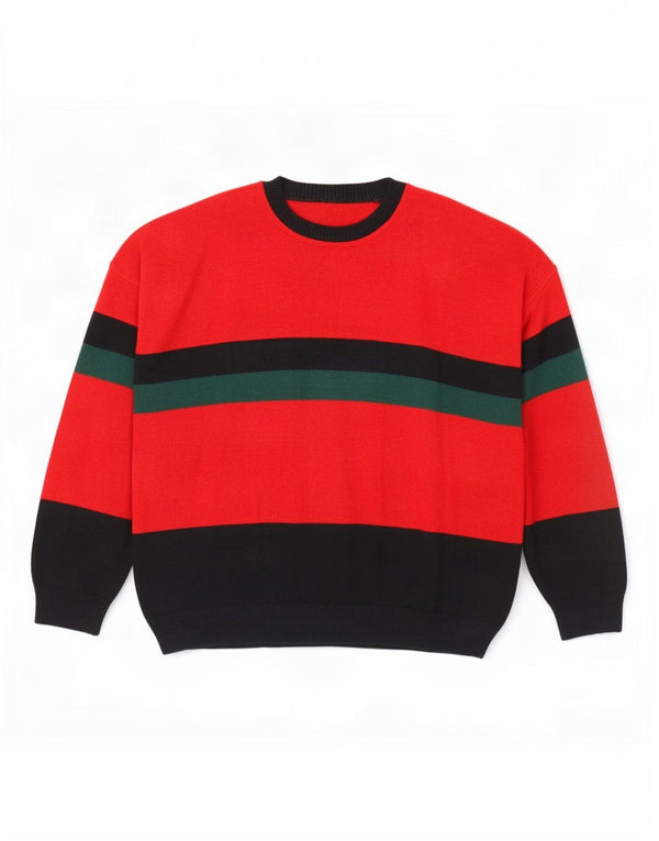 Maglione maglione girocollo vestibilità regolare da uomo vintage UK 42 grandi strisce rosse