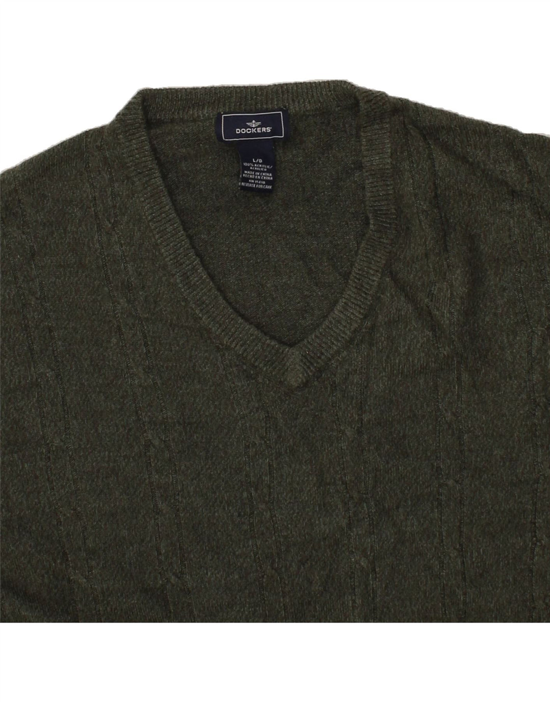 DOCKERS Mens V-Neck Jumper Sweater Large Green Acrylic Vintage Dockers and Second-Hand Dockers from Messina Hembry 