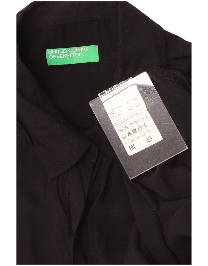 Camicetta camicia oversize da donna Benetton UK 16 grande viscosa nera