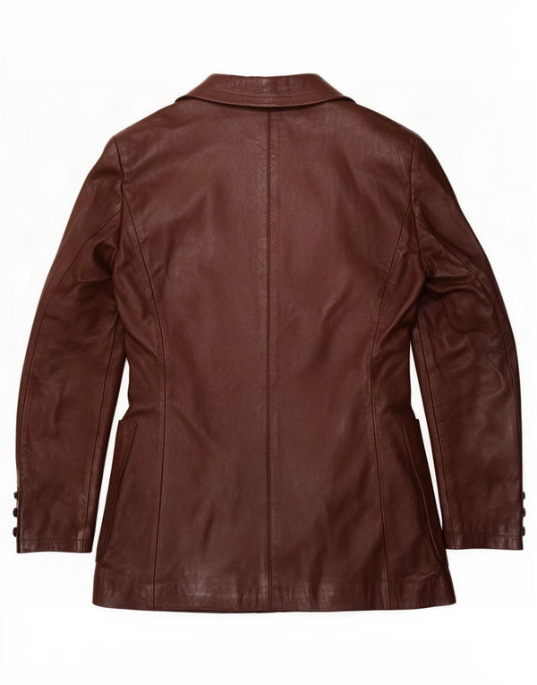 Giacca blazer in pelle doppio petto vintage da donna IT 44 Marrone medio