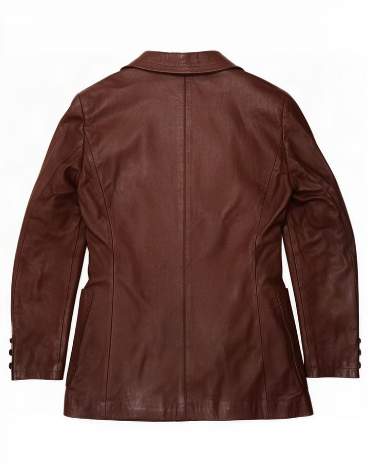 Giacca blazer in pelle doppio petto vintage da donna IT 44 Marrone medio