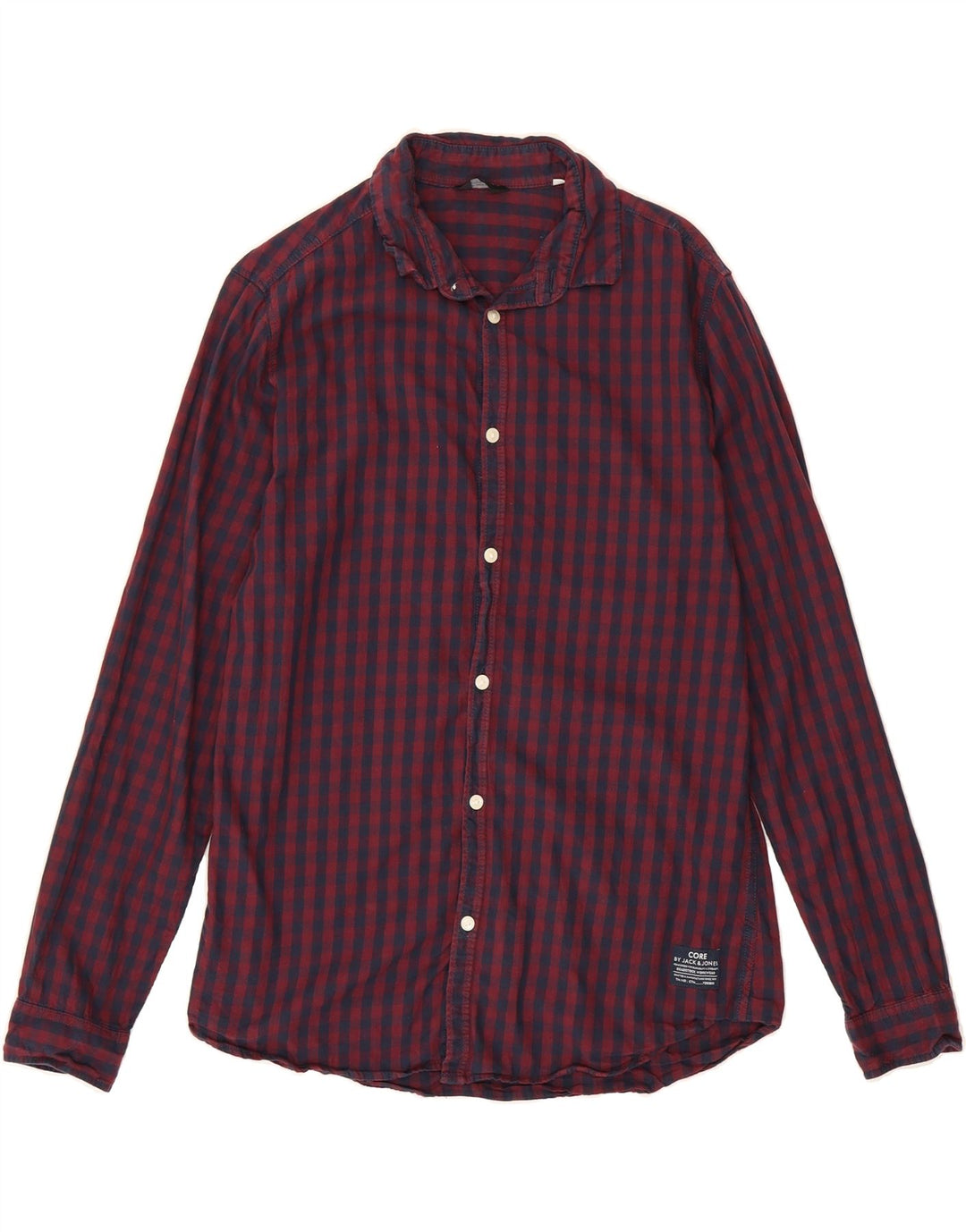 JACK & JONES Mens Flannel Shirt Medium Burgundy Gingham Cotton Vintage Jack & Jones and Second-Hand Jack & Jones from Messina Hembry 