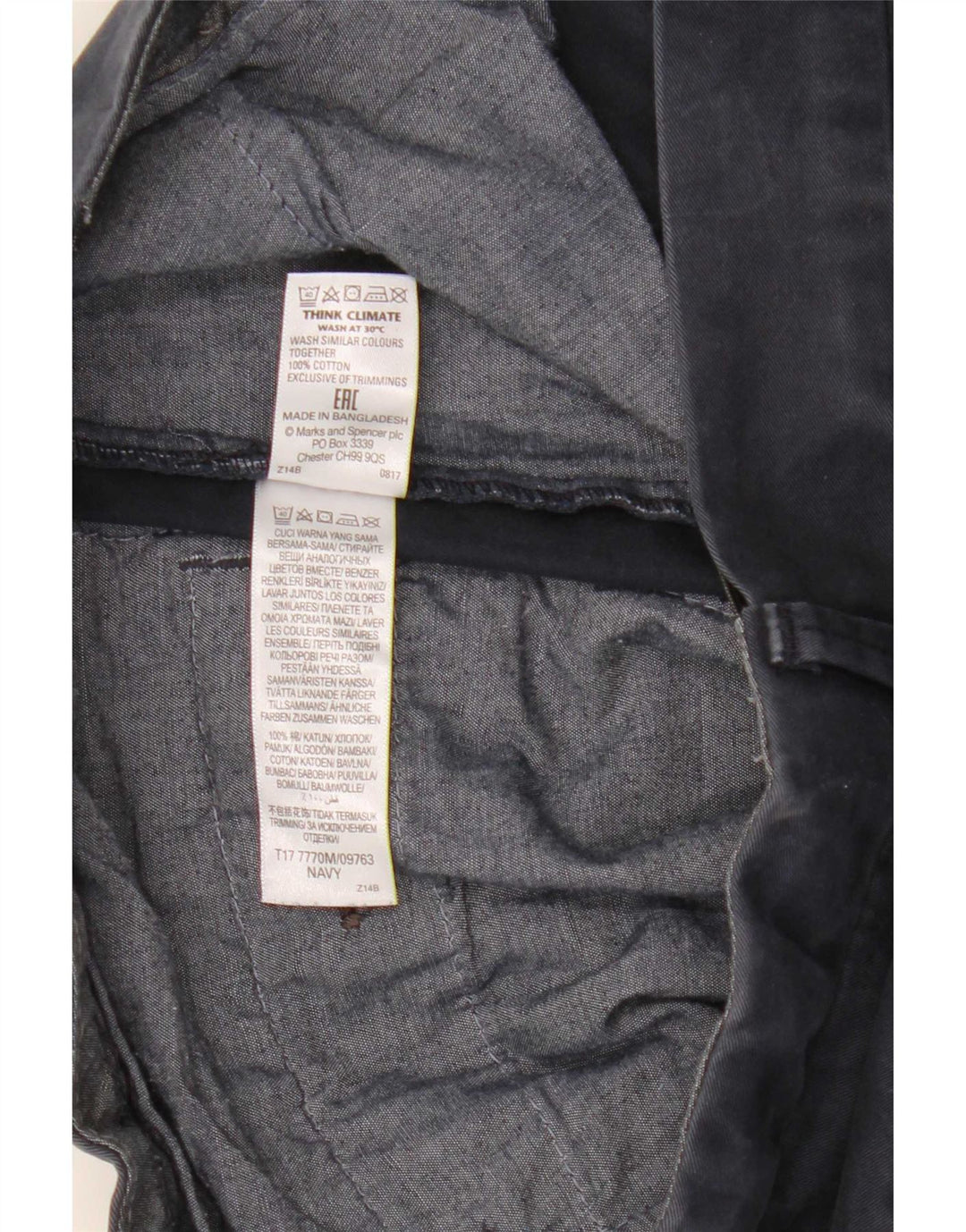 Pantaloncini chino da uomo Marks & Spencer W32 cotone blu navy medio