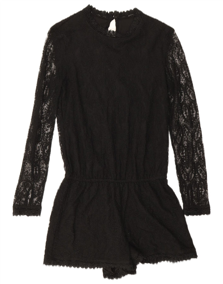 Tutina corta a maniche lunghe da donna Zara UK 10 piccola poliestere nero con motivo cachemire