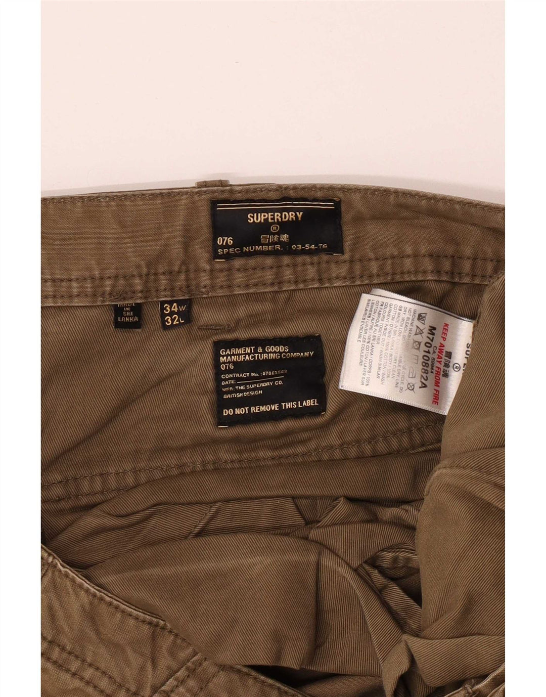 Pantaloni cargo dritti da uomo Superdry W34 L32 cotone kaki