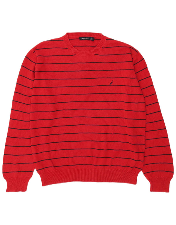 Maglione maglione girocollo da uomo Nautica XL in cotone a righe rosse