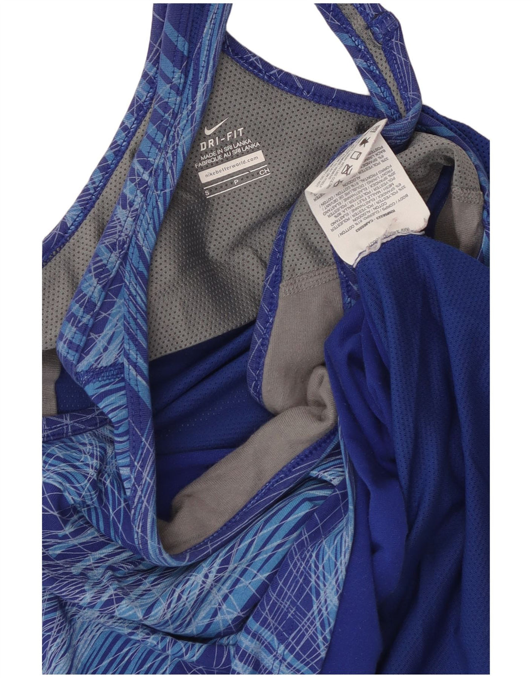 Canotta grafica NIKE da donna Dri Fit UK 8 piccola in cotone geometrico blu