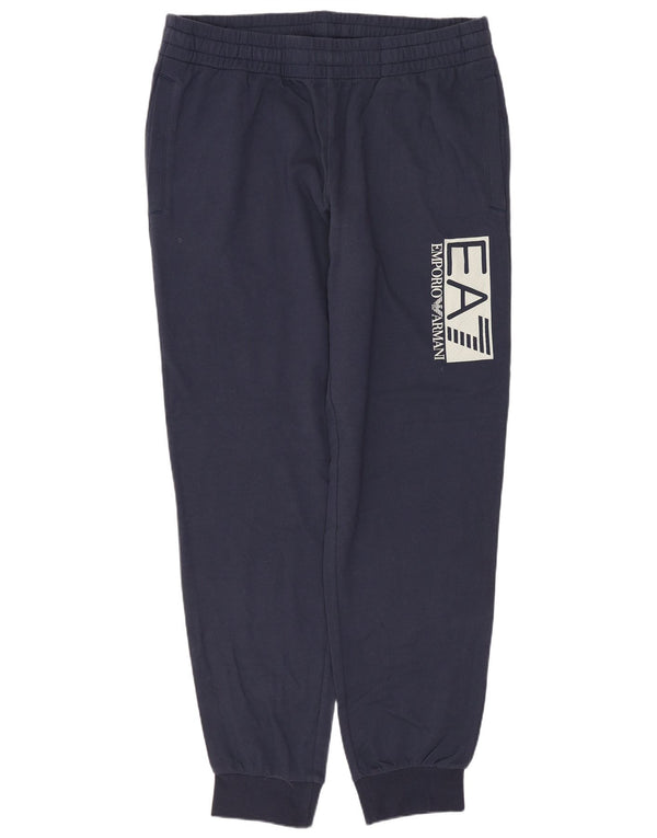 EMPORIO ARMANI Mens Graphic Tracksuit Trousers Joggers XL Navy Blue Cotton