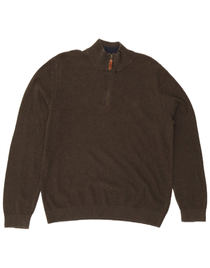 Maglione da uomo con collo con zip Fat Face, grande cotone kaki