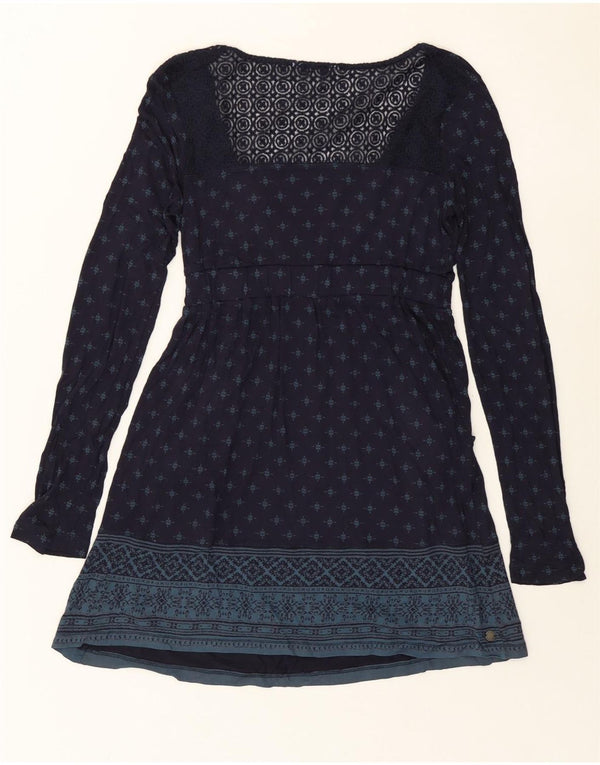 FAT FACE Abito da donna a maniche lunghe a trapezio UK 10 Piccolo floreale blu navy