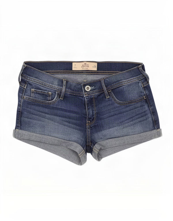 Pantaloncini di jeans a vita bassa Hollister da donna US 7 Medium W28 Blu Cotone