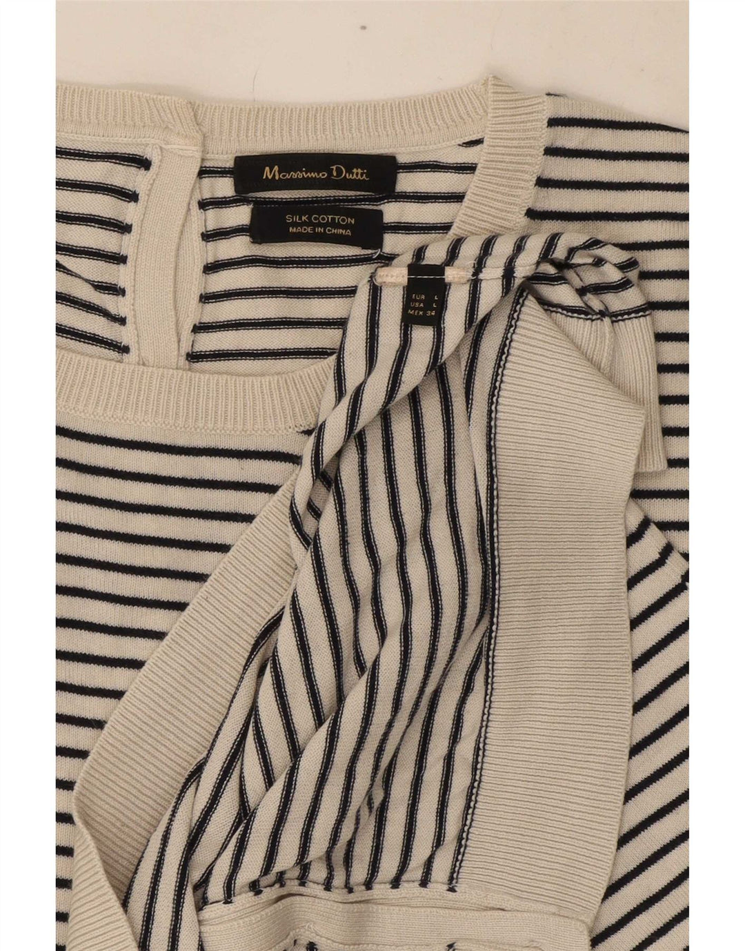 Maglione cardigan da donna Massimo Dutti UK 14 Seta a righe bianche grandi