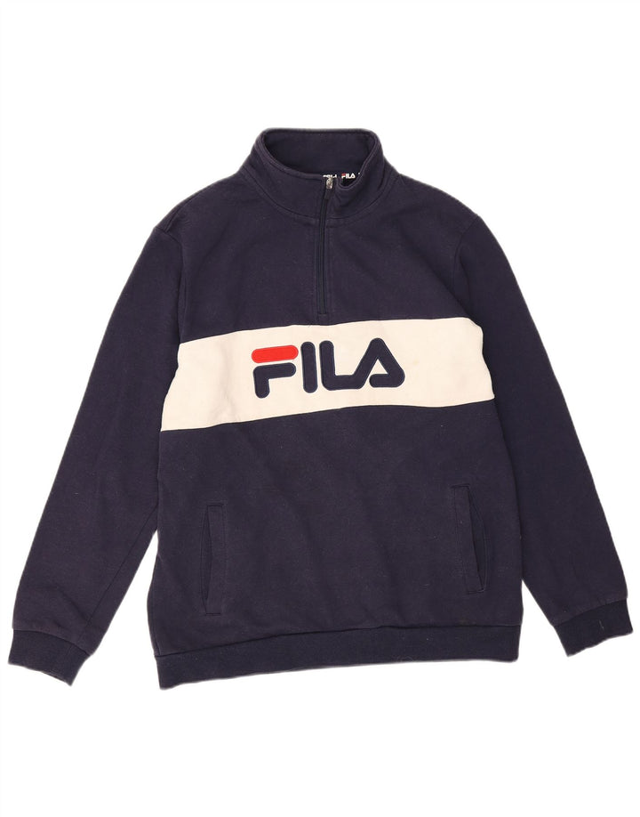 Felpa Fila da uomo con grafica con zip e collo, maglione, colore blu navy medio