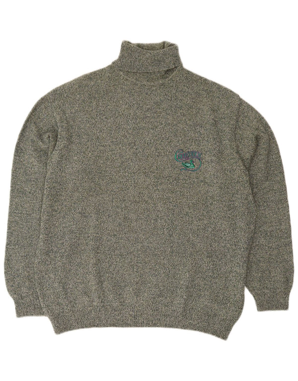 Maglione maglione vintage da uomo con collo alto XL in lana screziata verde retrò